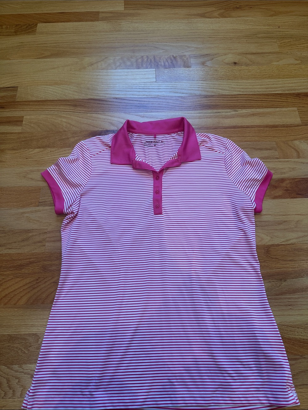 Nike Women's Pink & White Striped Polo Shirt